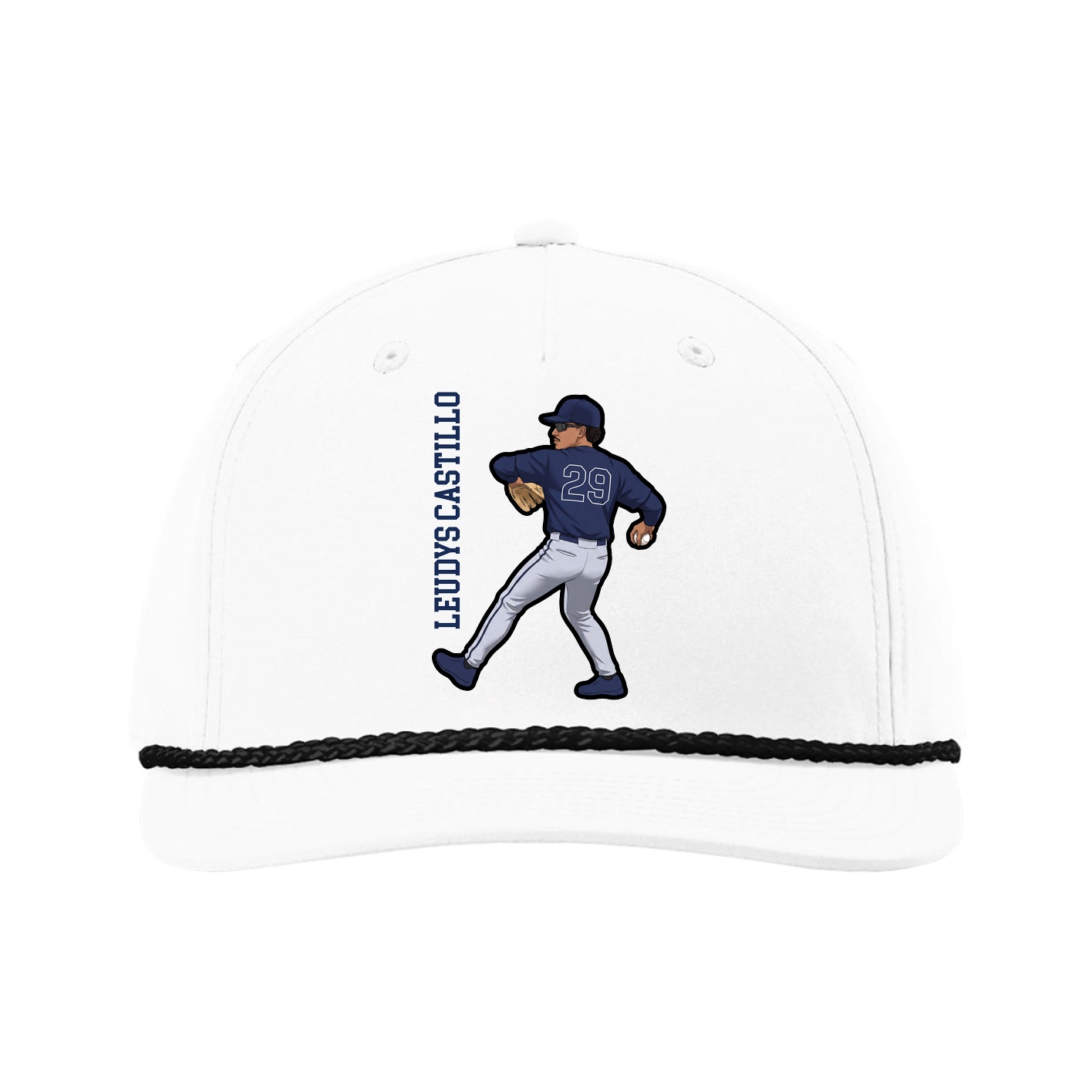 Five-Panel Classic Rope Cap — Name Vertical in White