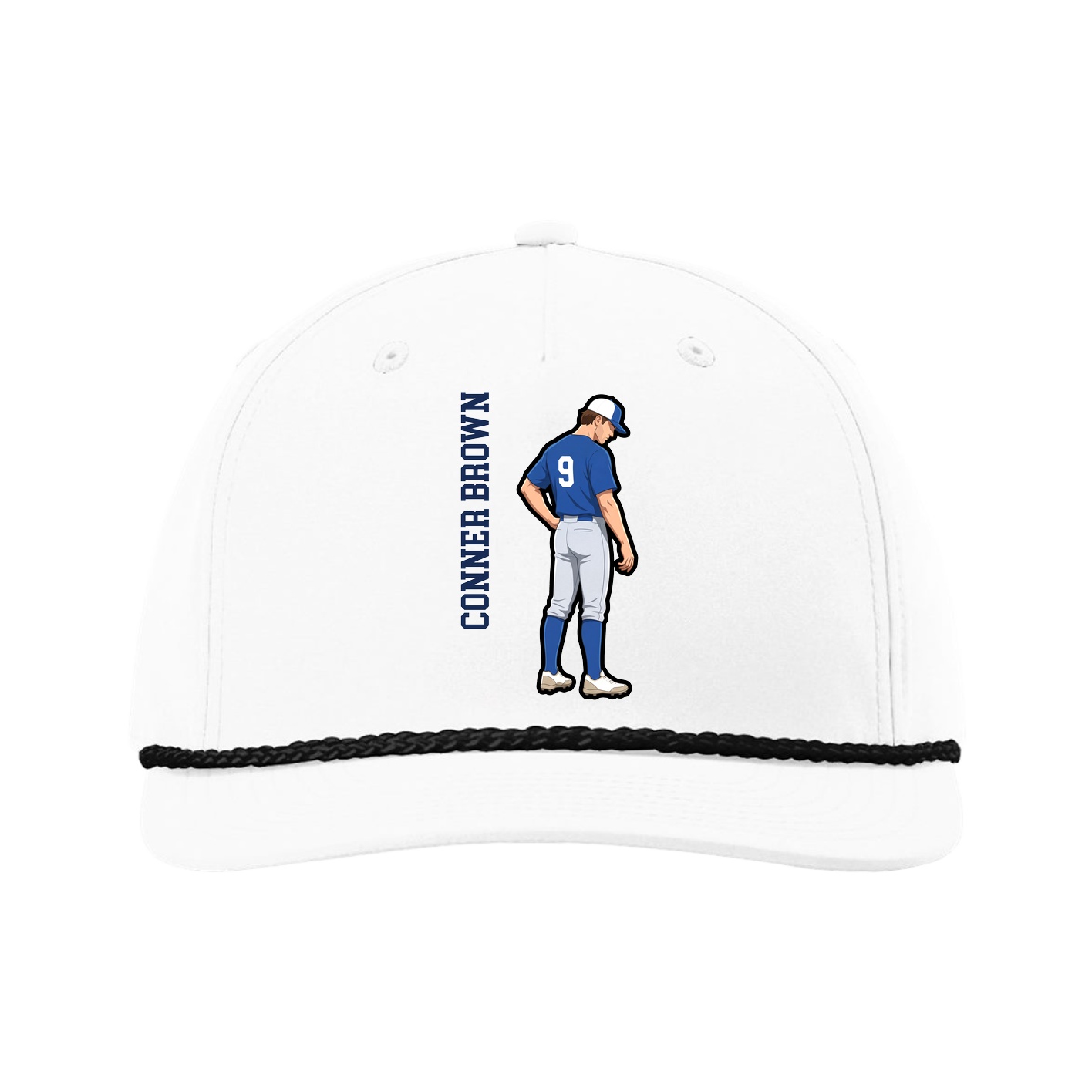 Five-Panel Classic Rope Cap — Name Vertical in White