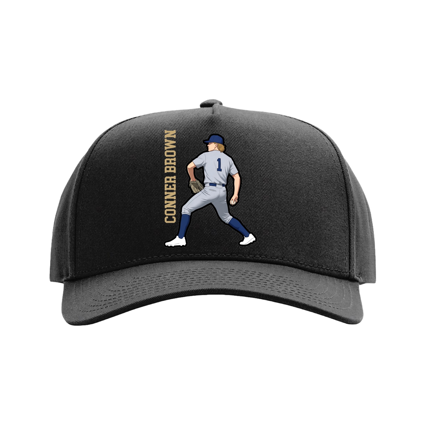 Full Fabric Five-Panel Champ Cap — Name Vertical in Black