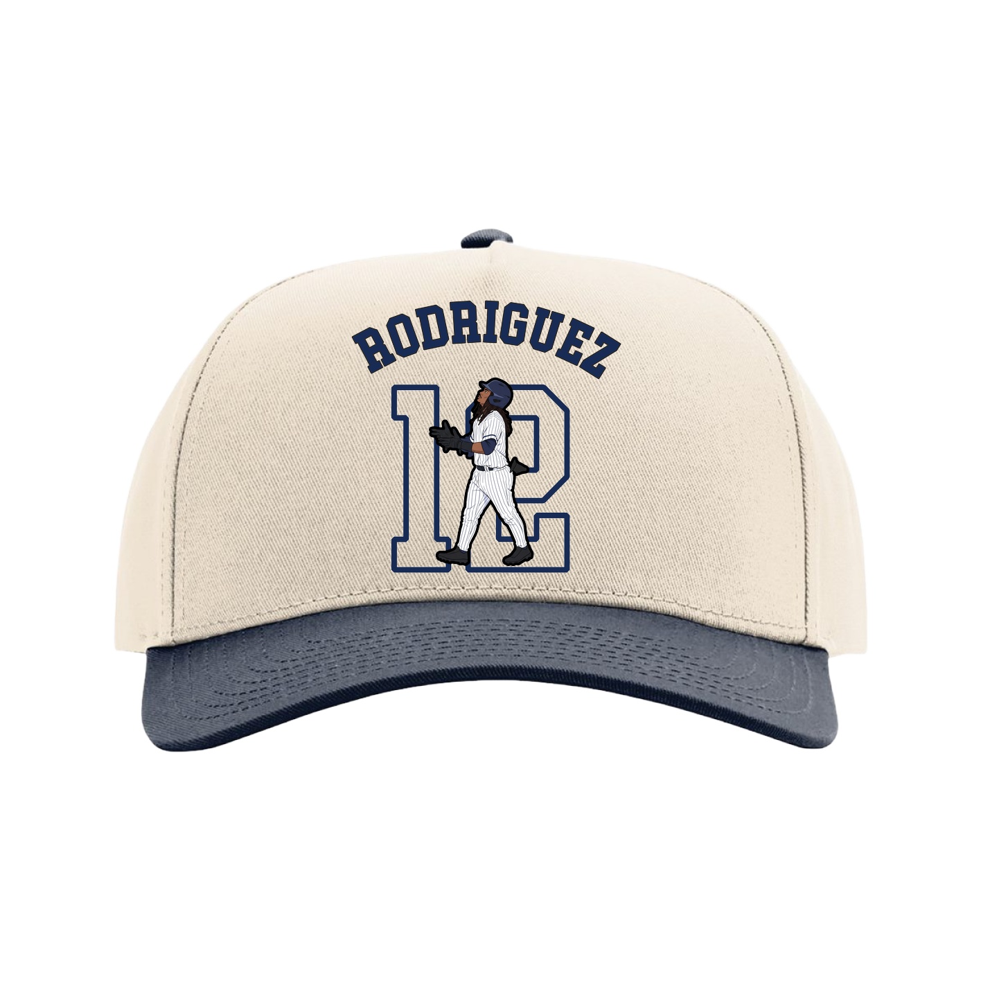 Full Fabric Five-Panel Champ Cap — Shirsey Arch in Cream/Navy