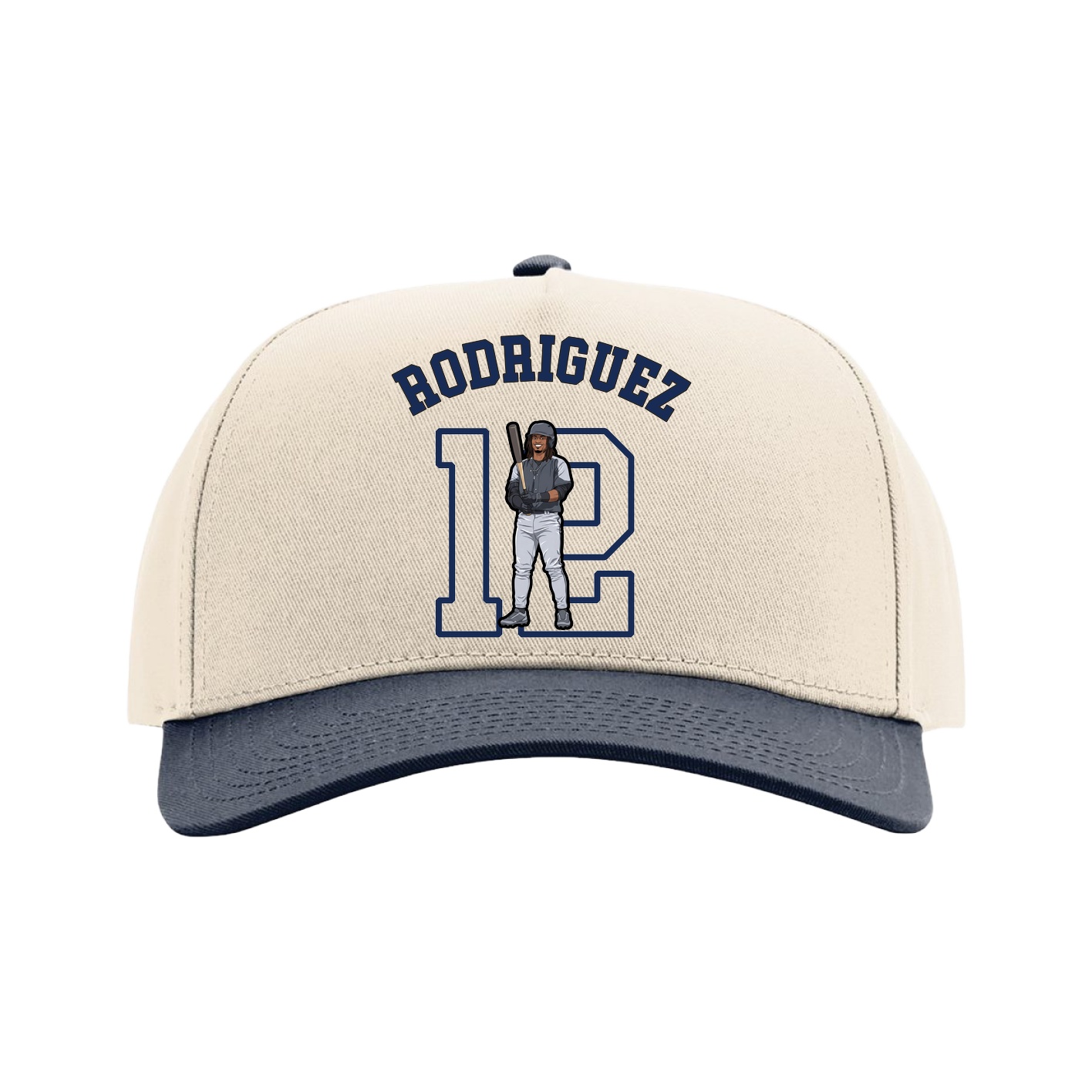 Full Fabric Five-Panel Champ Cap — Shirsey Arch in Cream/Navy