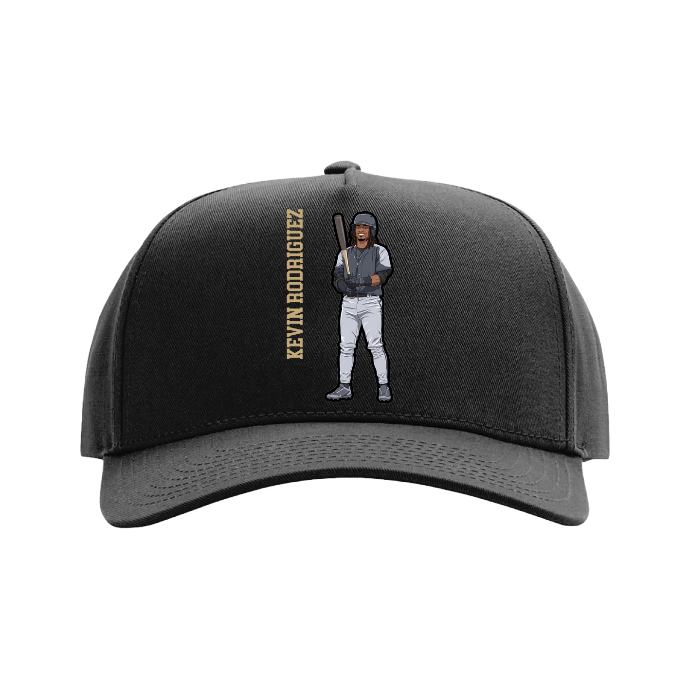 Full Fabric Five-Panel Champ Cap — Name Vertical in Black