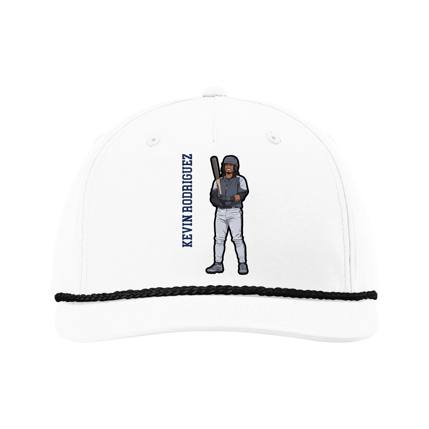 Five-Panel Classic Rope Cap — Name Vertical in White