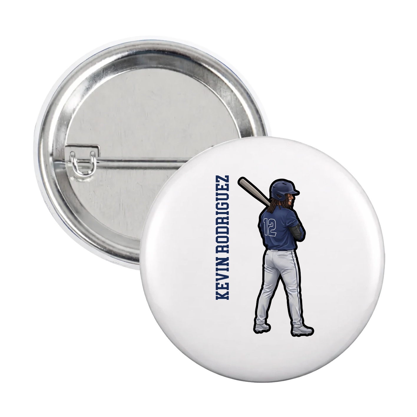 Game Day Button — Name Vertical in White