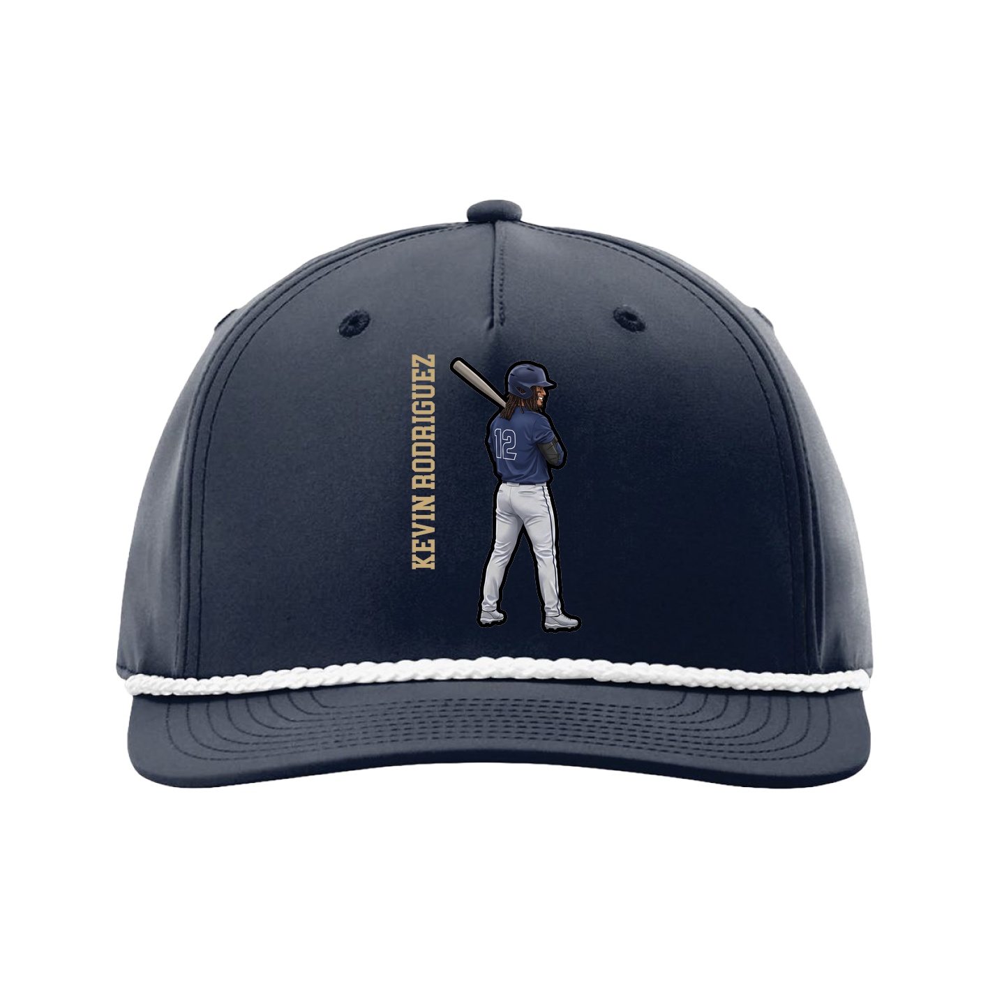 Five-Panel Classic Rope Cap — Name Vertical in Navy