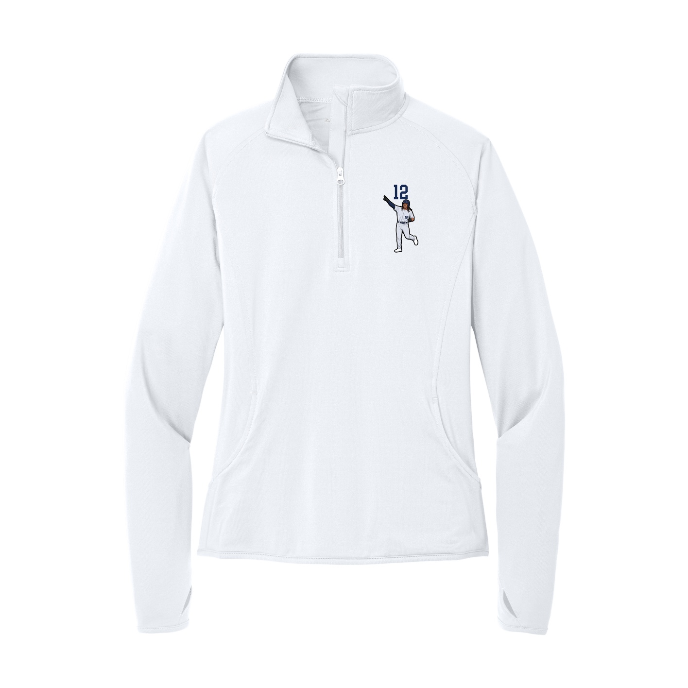 Women's Q-Zip Pullover — Number Top in White