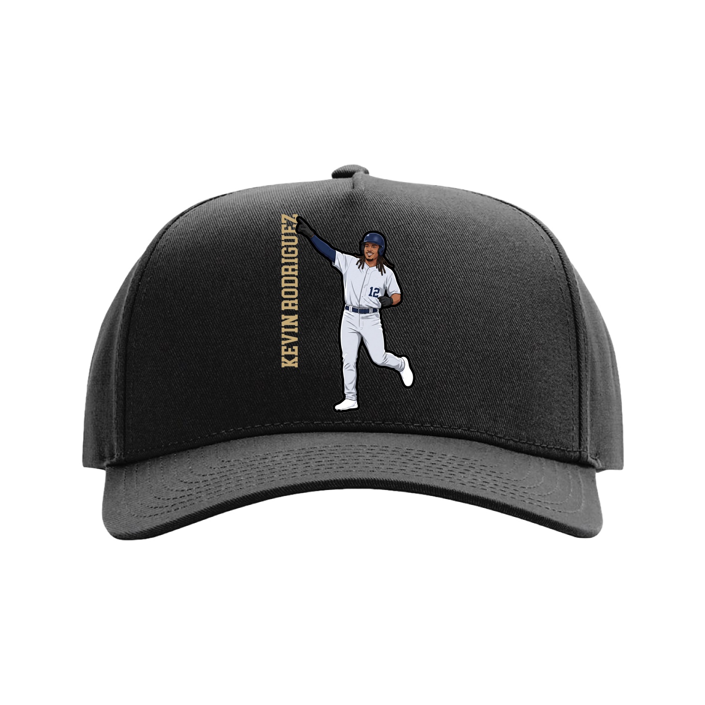 Full Fabric Five-Panel Champ Cap — Name Vertical in Black