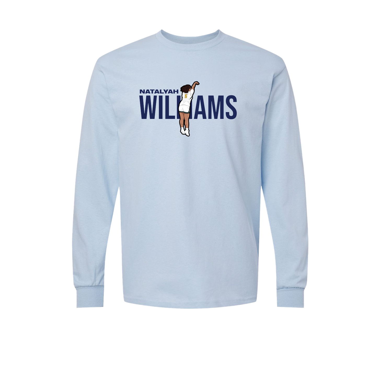 Long Sleeve Tee — Player Name in Light Blue