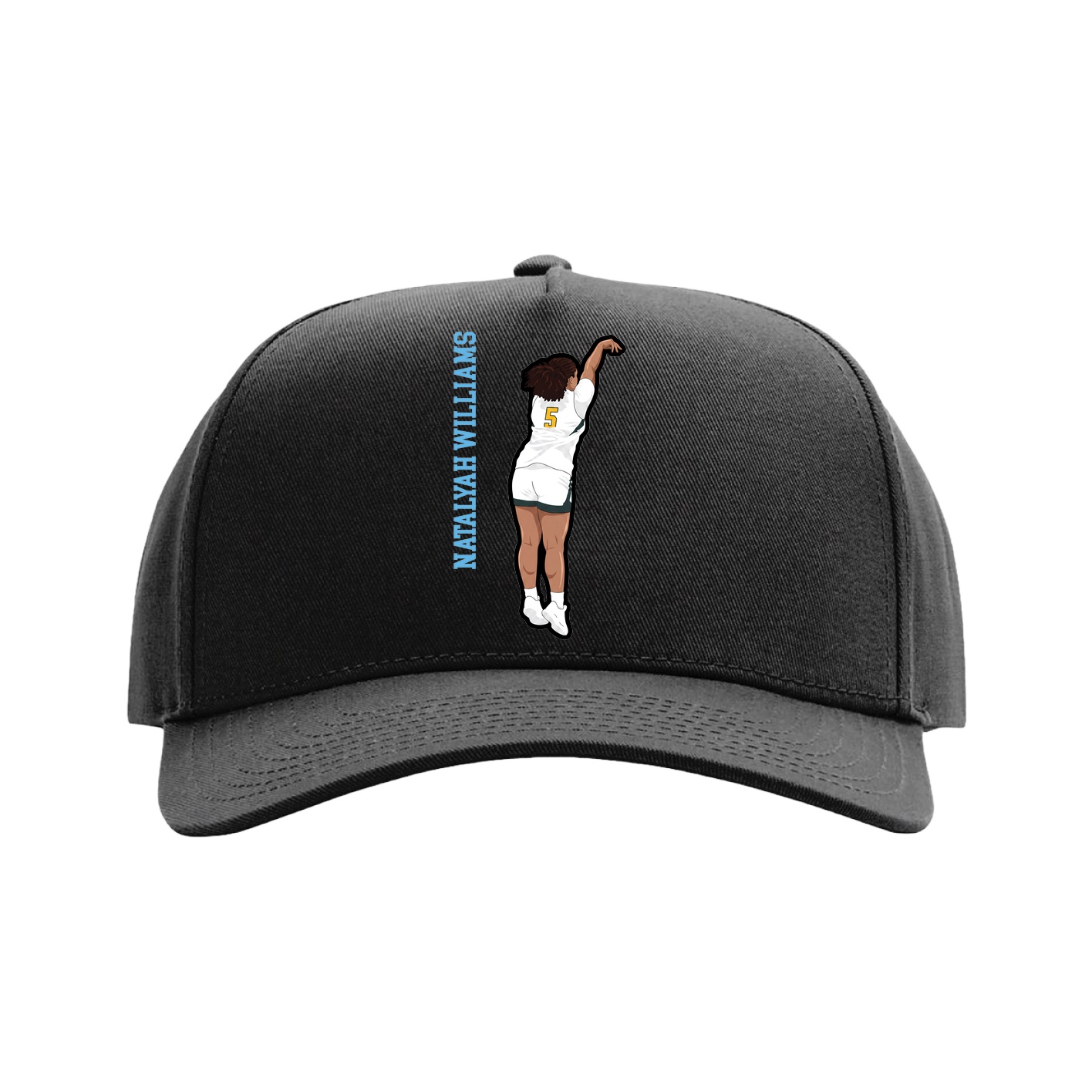 Full Fabric Five-Panel Champ Cap — Name Vertical in Black