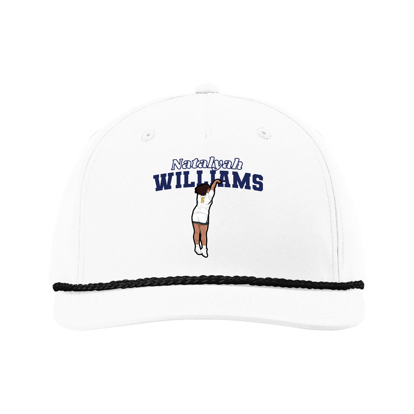 Five-Panel Classic Rope Cap — Name Arch in White
