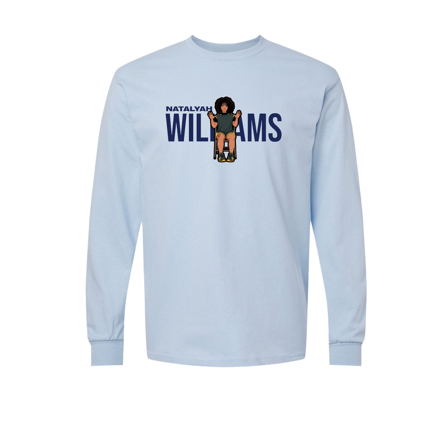 Long Sleeve Tee — Player Name in Light Blue