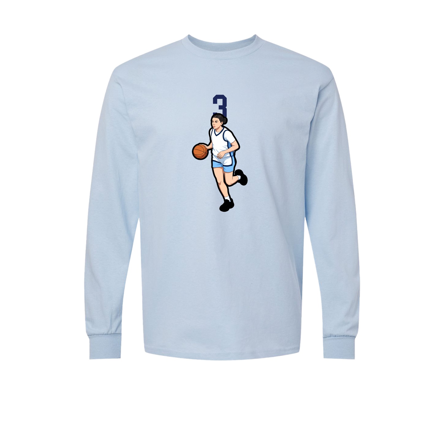 Long Sleeve Tee — Number Top in Light Blue
