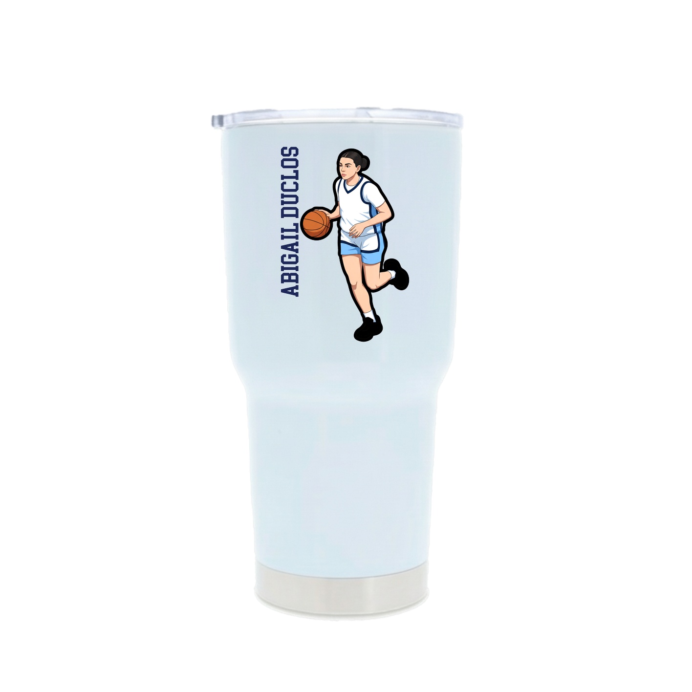 30oz Stainless Steel Tumbler — Name Vertical in White