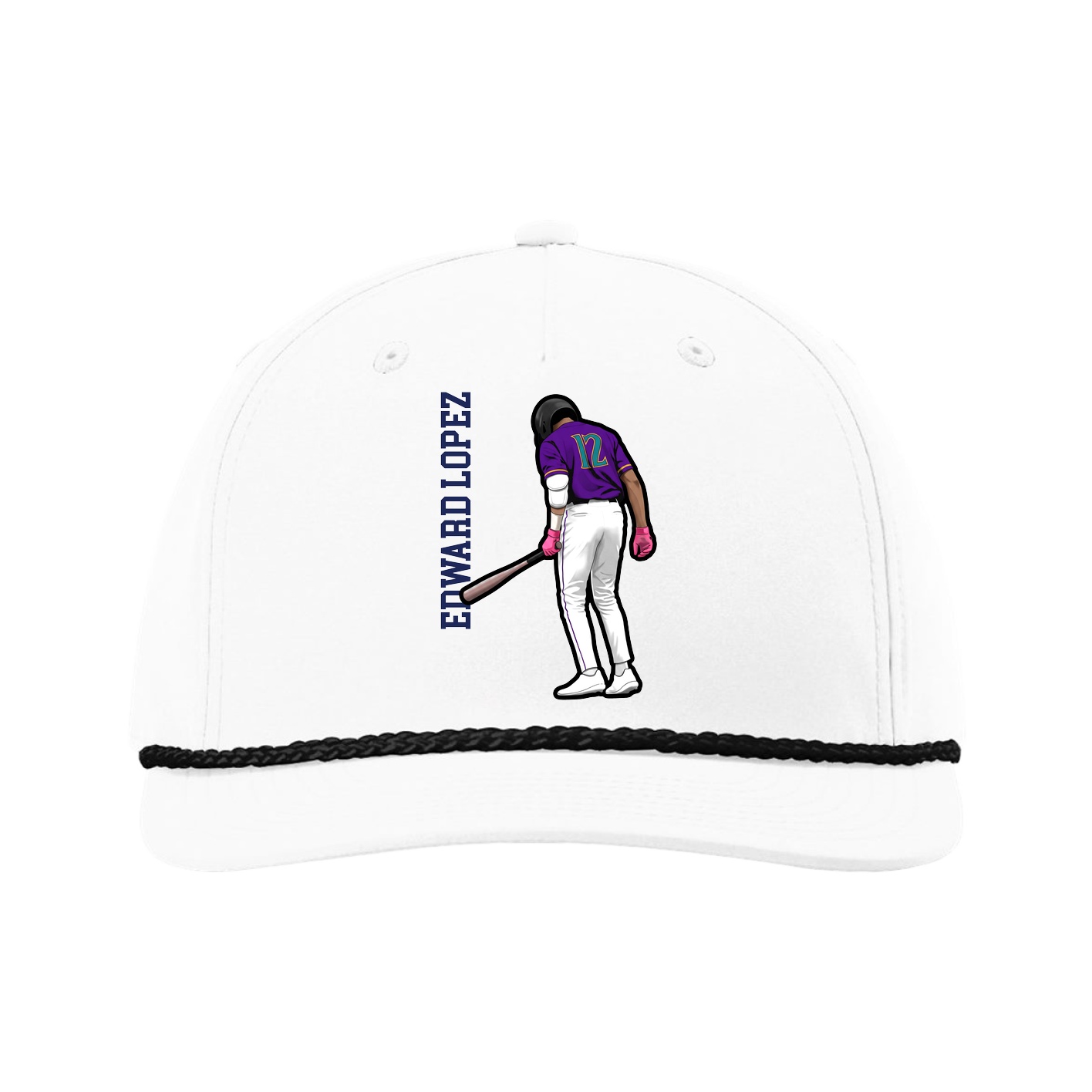 Five-Panel Classic Rope Cap — Name Vertical in White