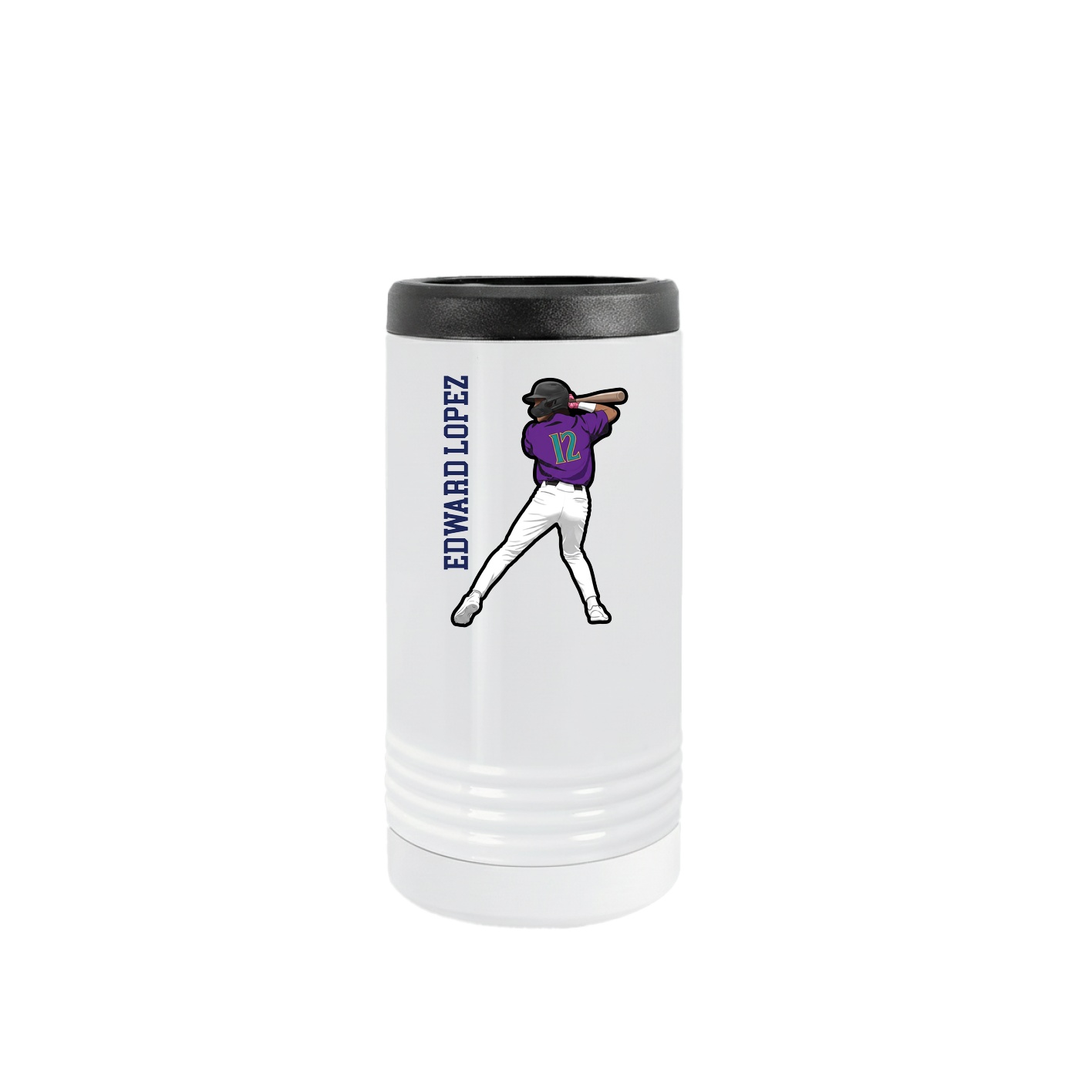 Slim Beverage Holder — Name Vertical in White