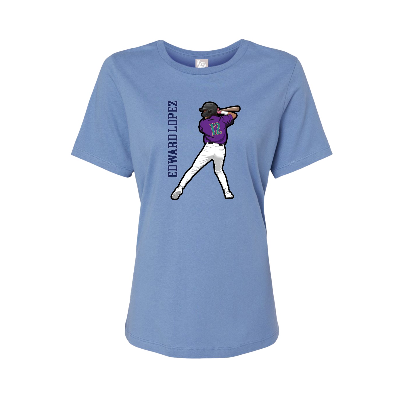 Womens Tee — Name Vertical in Powder Blue