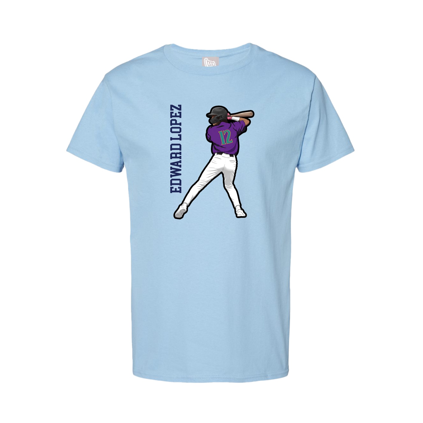 Youth Tee — Name Vertical in Light Blue
