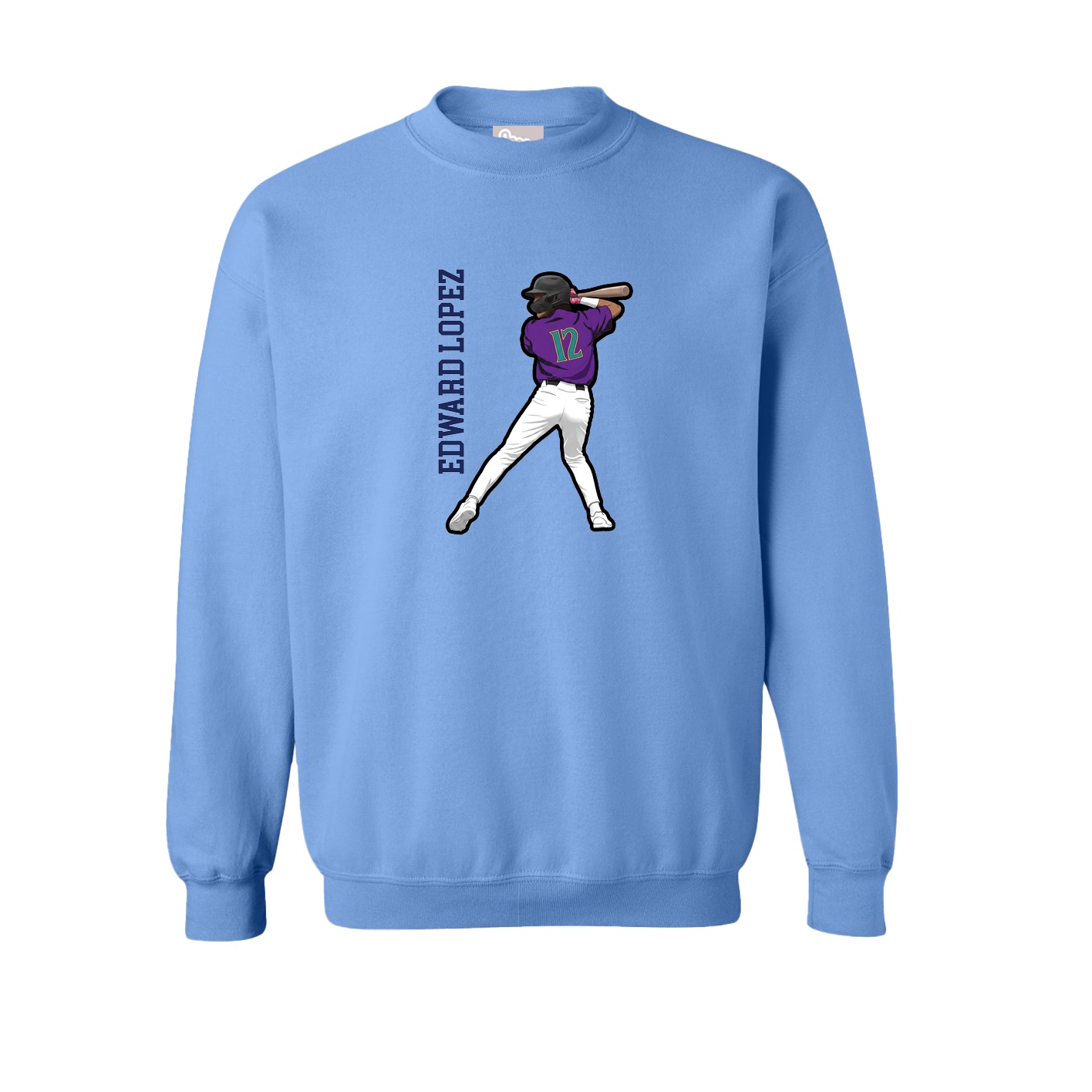 Fleece Crew — Name Vertical in Powder Blue