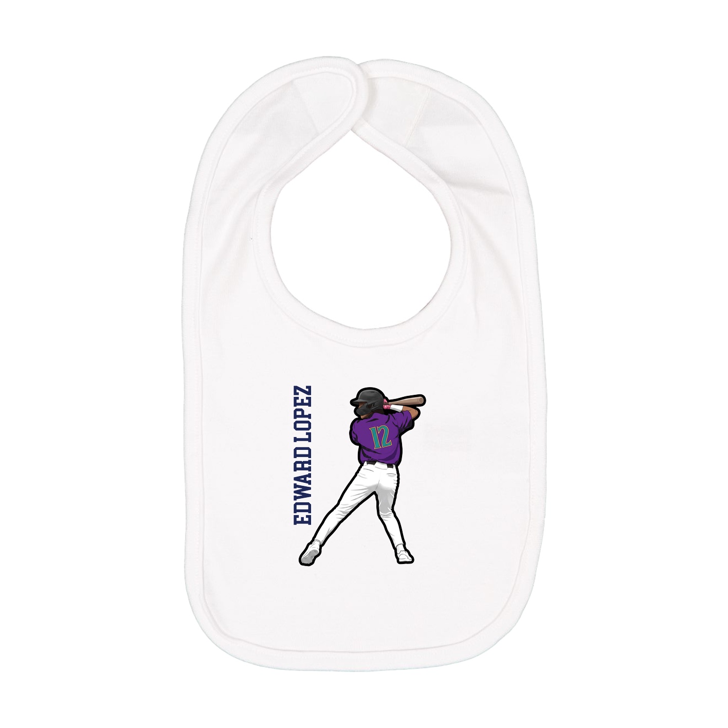 Infant Bib — Name Vertical in White