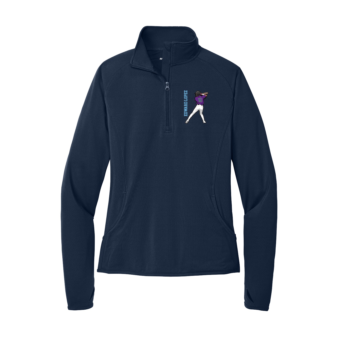 Women's Q-Zip Pullover — Name Vertical in Navy