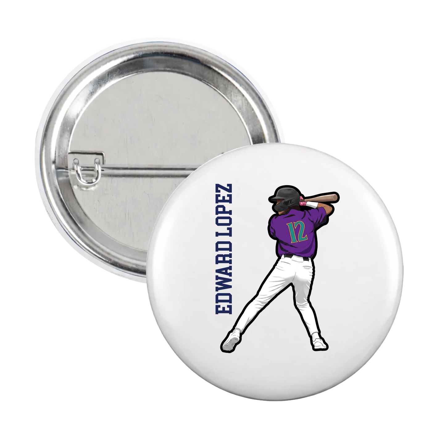Game Day Button — Name Vertical in White