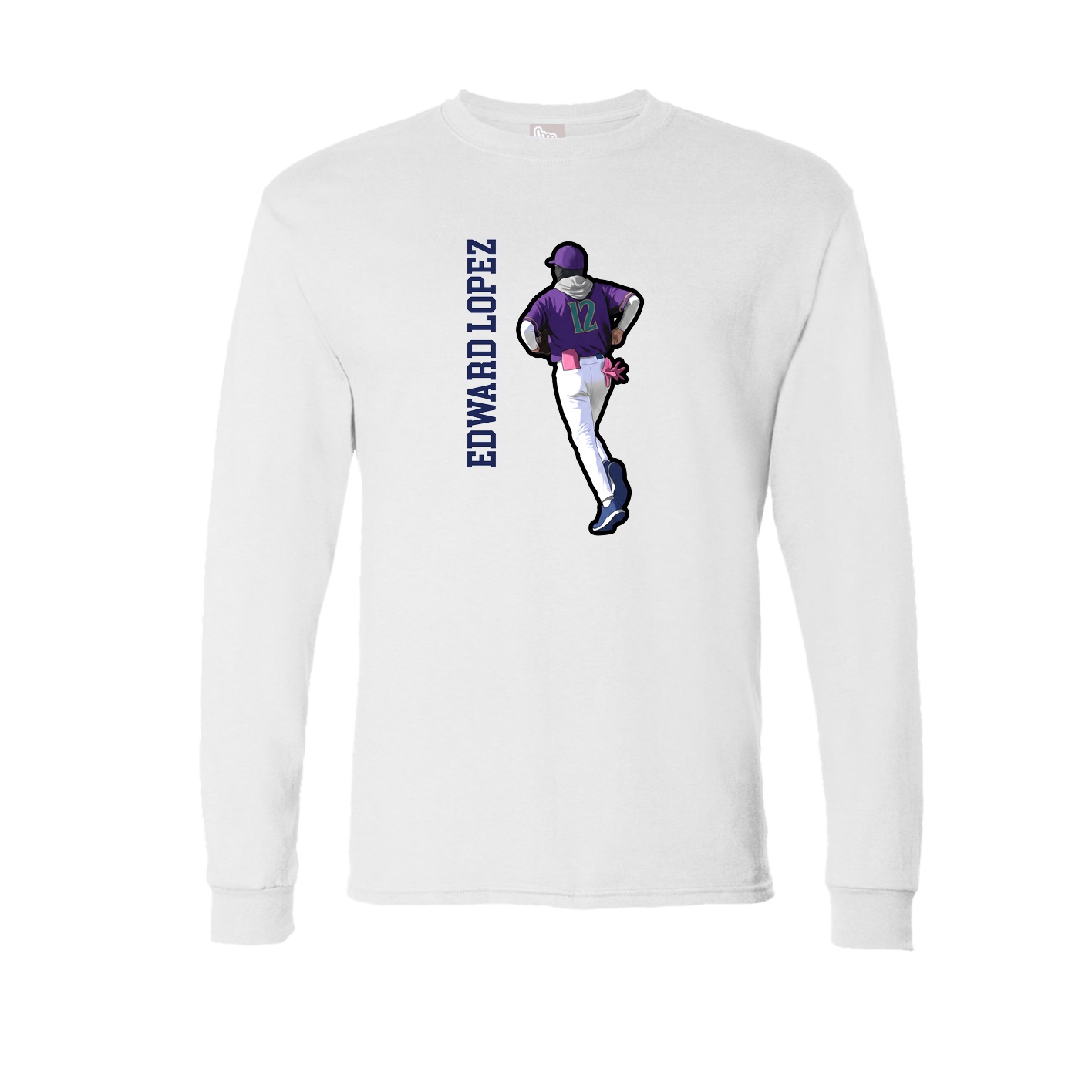 Long Sleeve Tee — Name Vertical in White
