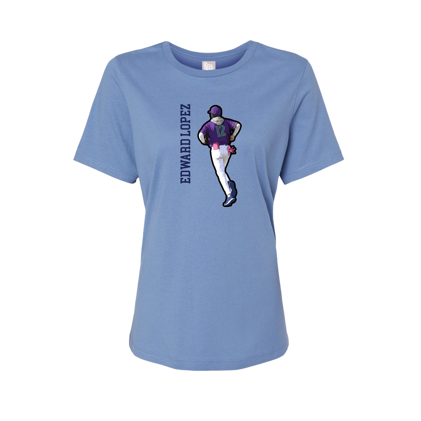 Womens Tee — Name Vertical in Powder Blue
