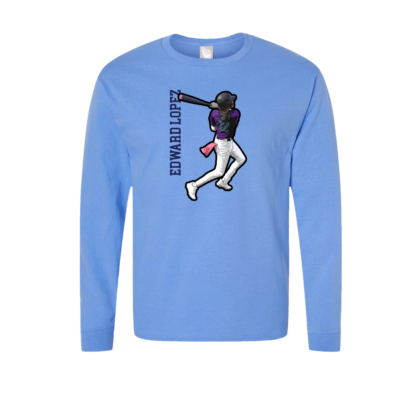 Long Sleeve Tee — Name Vertical in Powder Blue