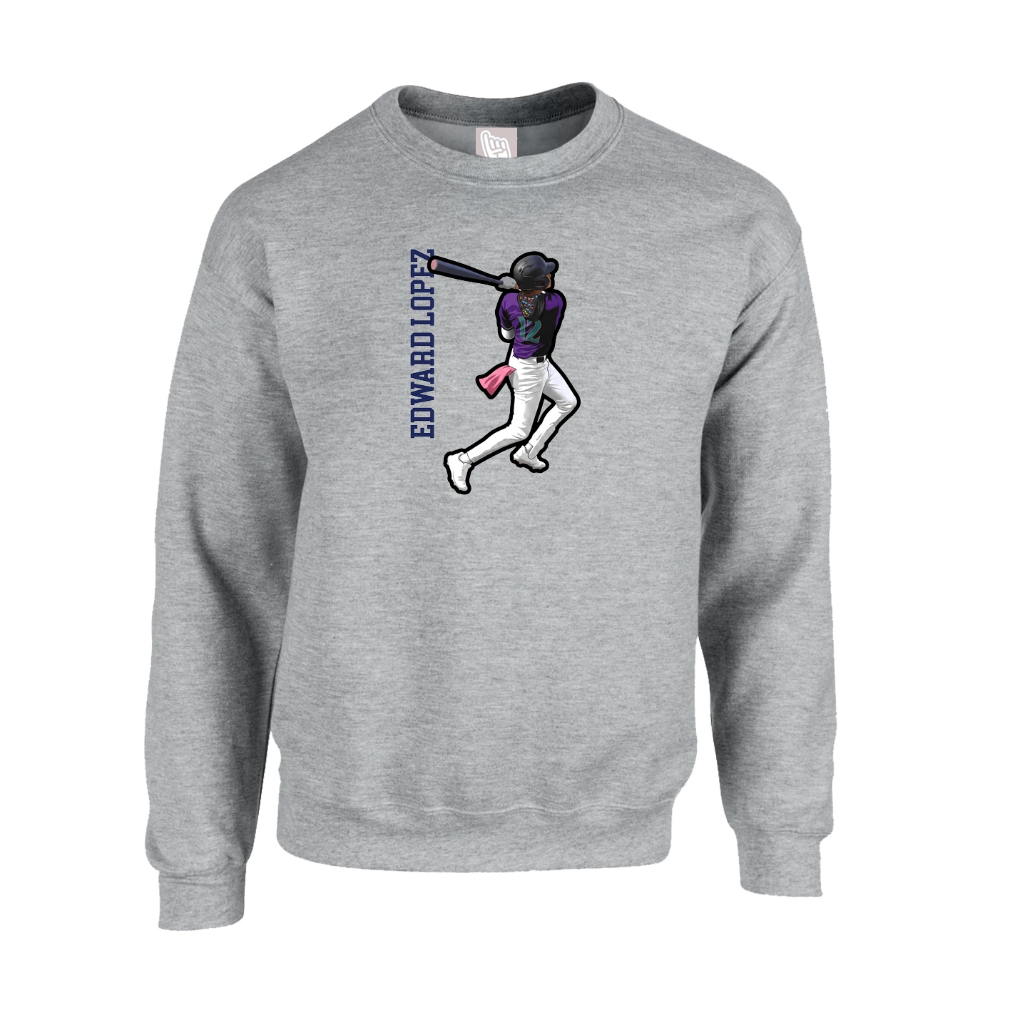 Fleece Crew — Name Vertical in Grey