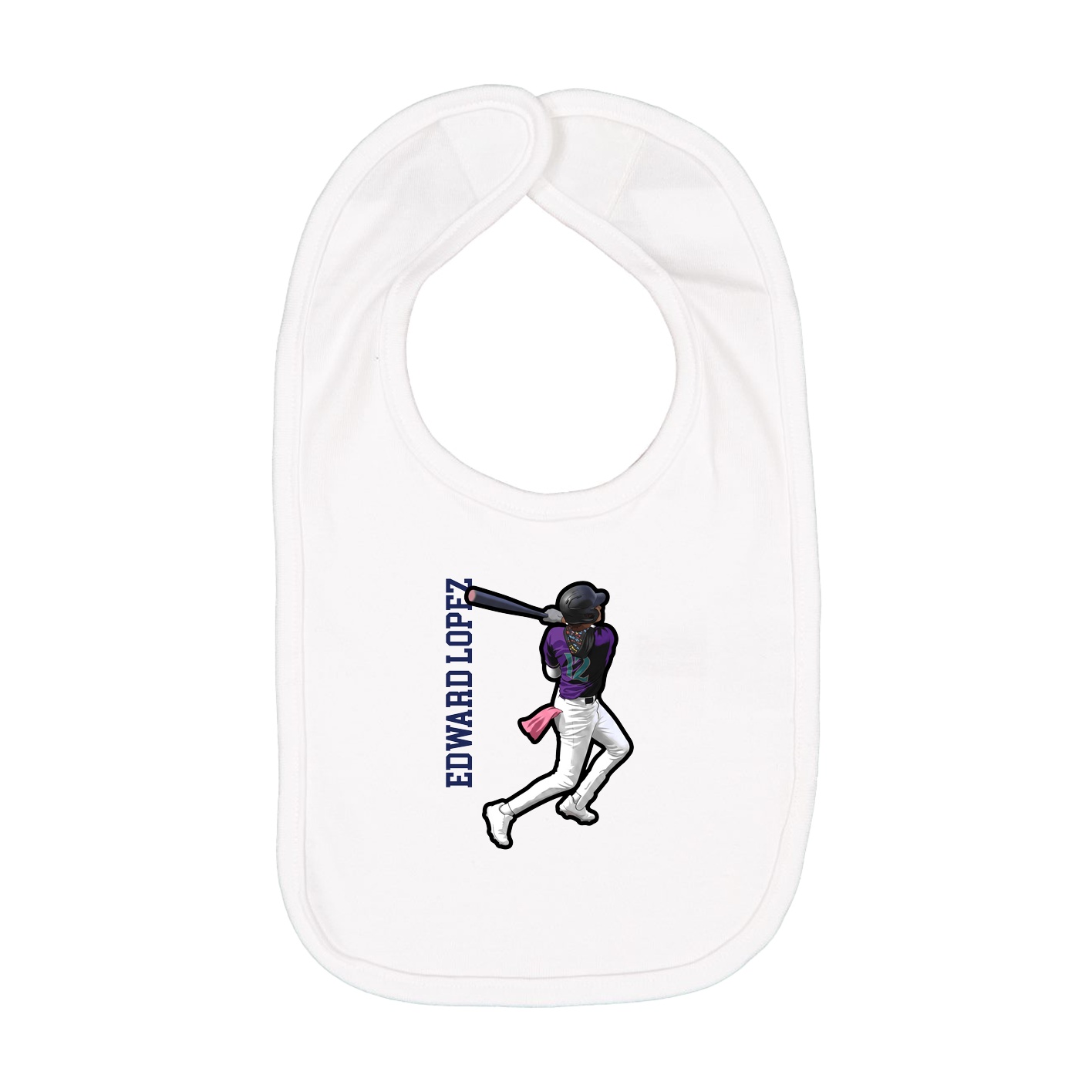 Infant Bib — Name Vertical in White