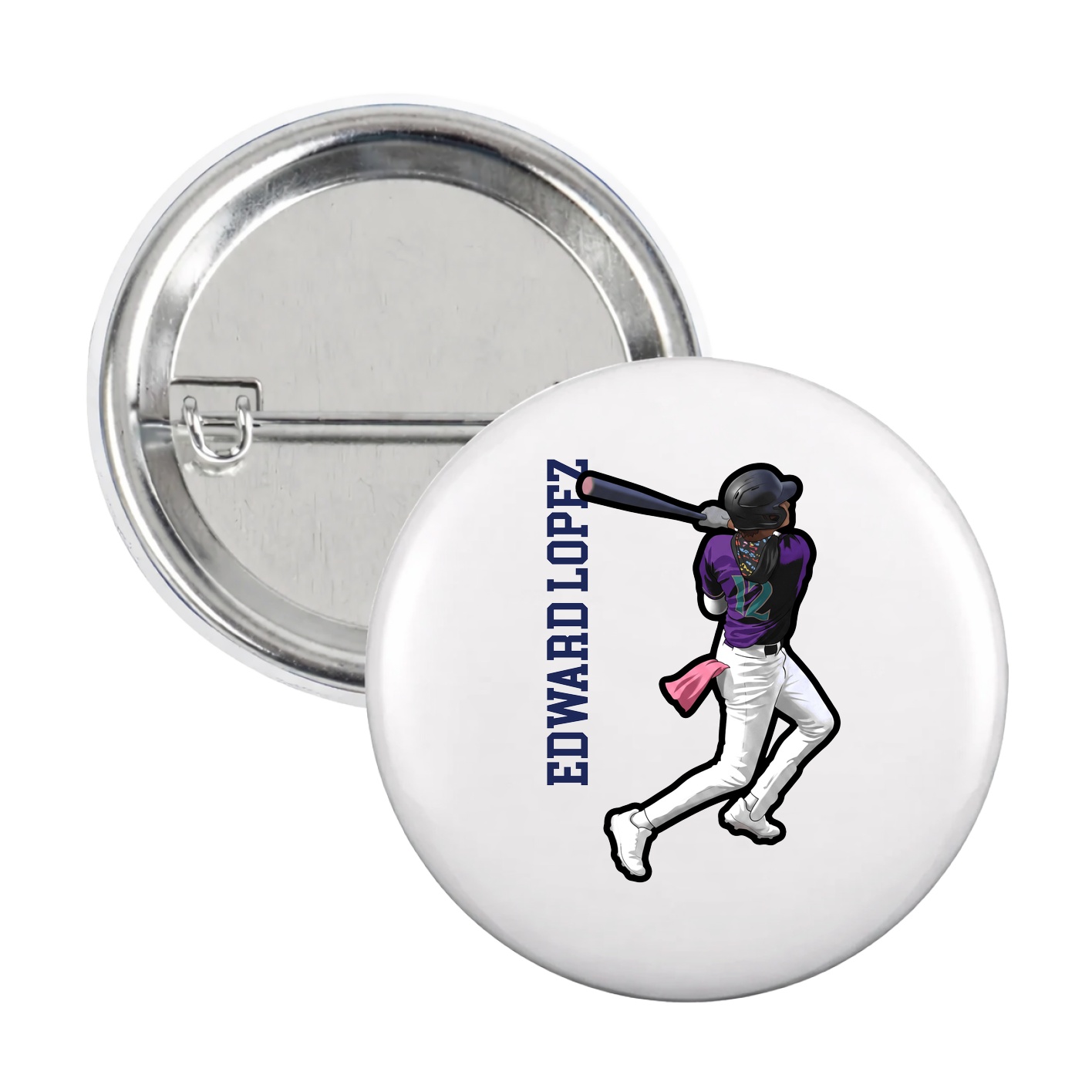 Game Day Button — Name Vertical in White