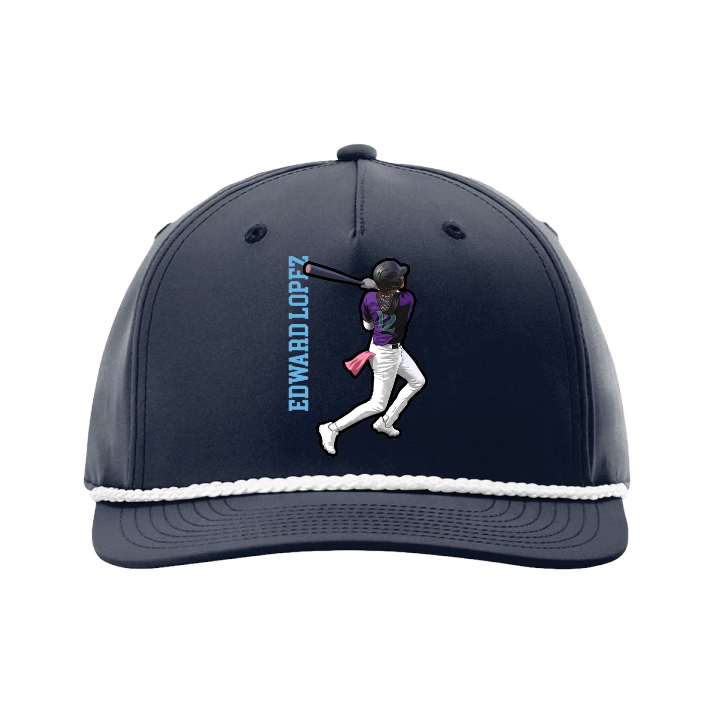 Five-Panel Classic Rope Cap — Name Vertical in Navy