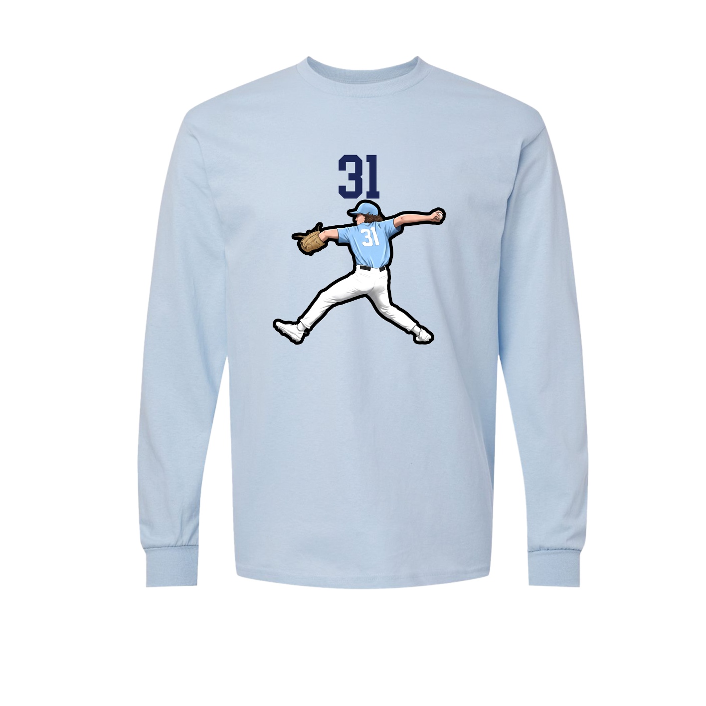 Long Sleeve Tee — Number Top in Light Blue