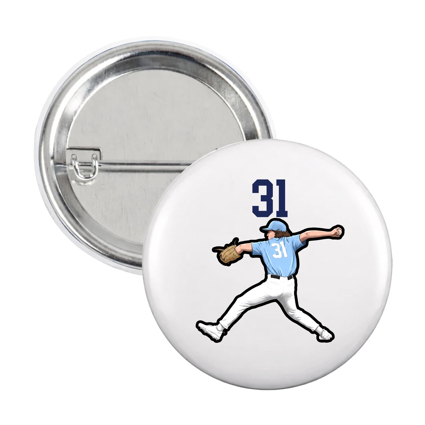 Game Day Button — Number Top in White