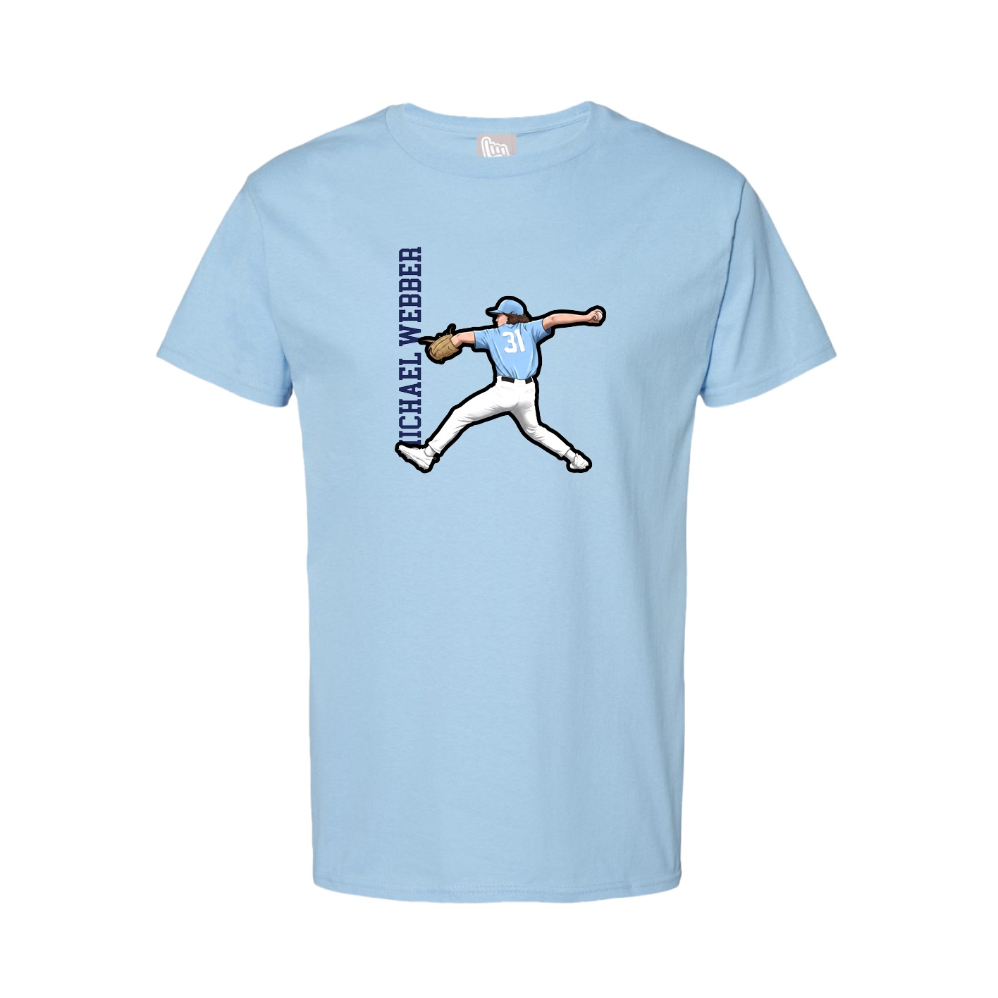 Youth Tee — Name Vertical in Light Blue