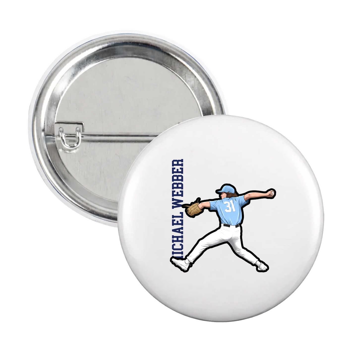 Game Day Button — Name Vertical in White