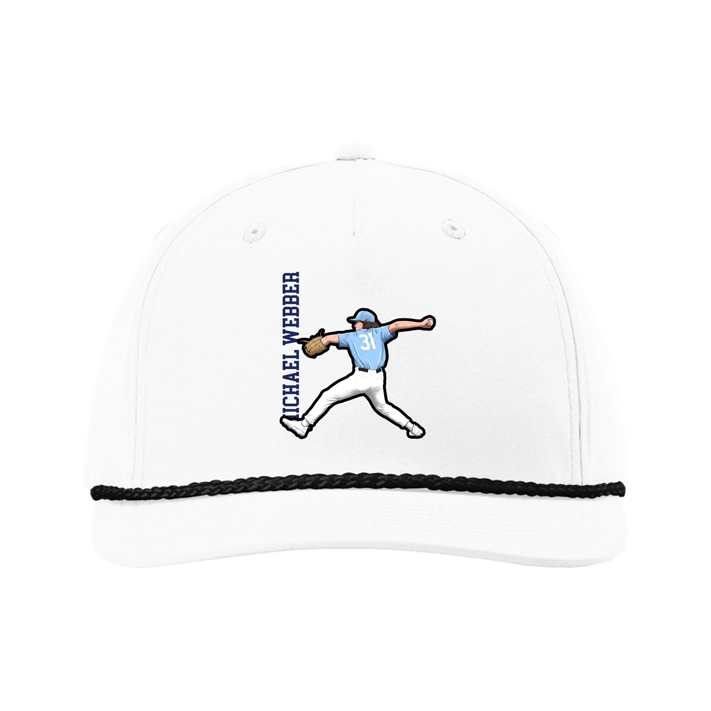 Five-Panel Classic Rope Cap — Name Vertical in White