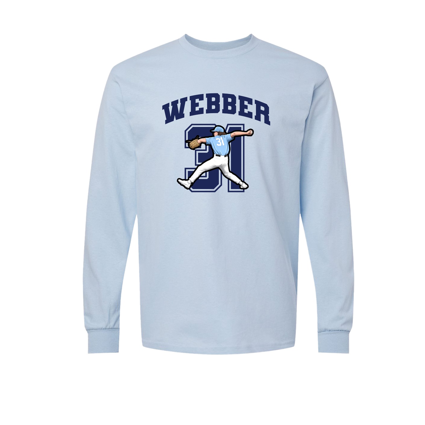 Long Sleeve Tee — Number in Light Blue