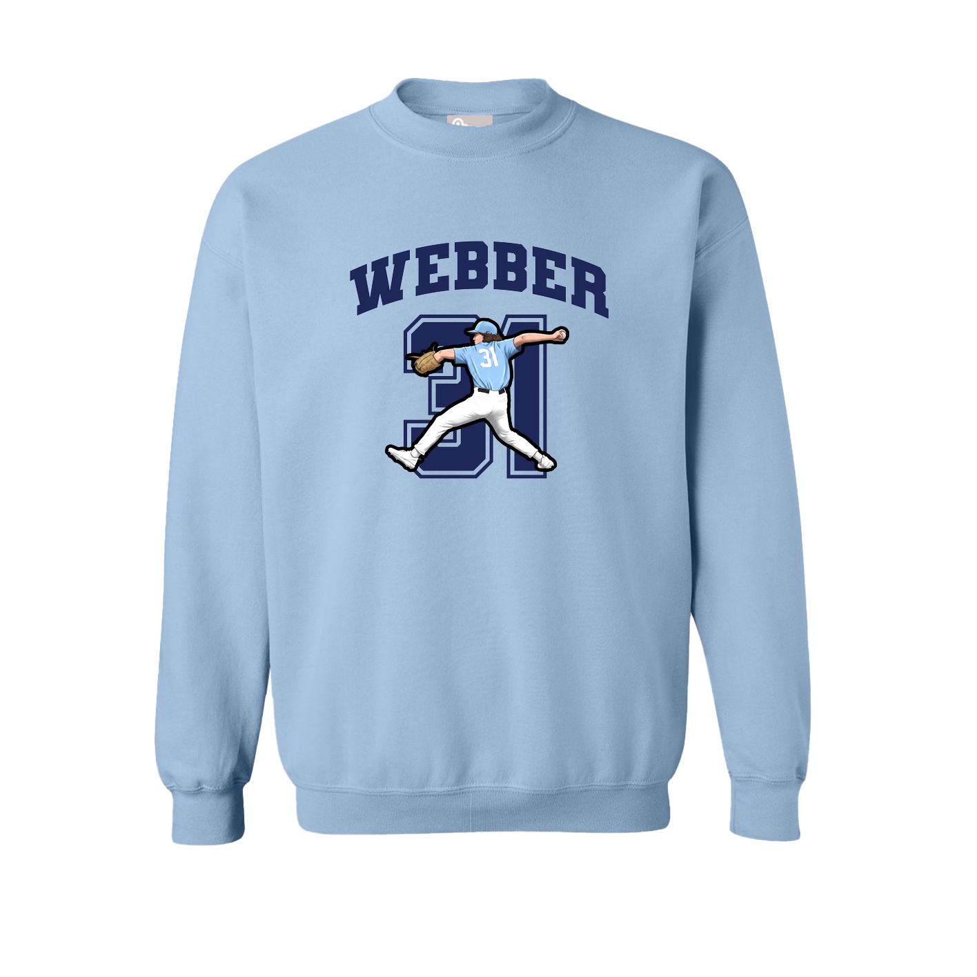 Fleece Crew — Number in Light Blue