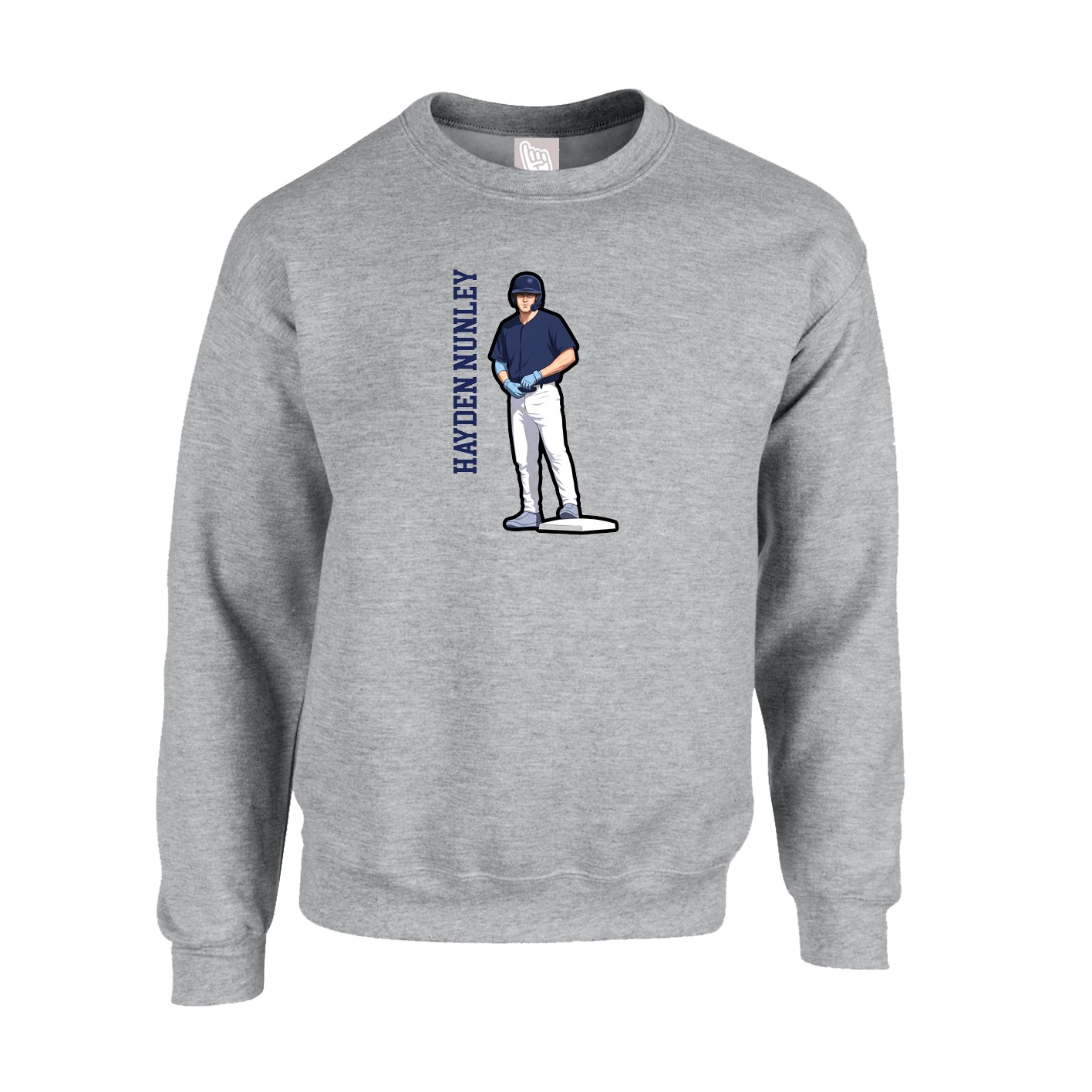 Fleece Crew — Name Vertical in Grey