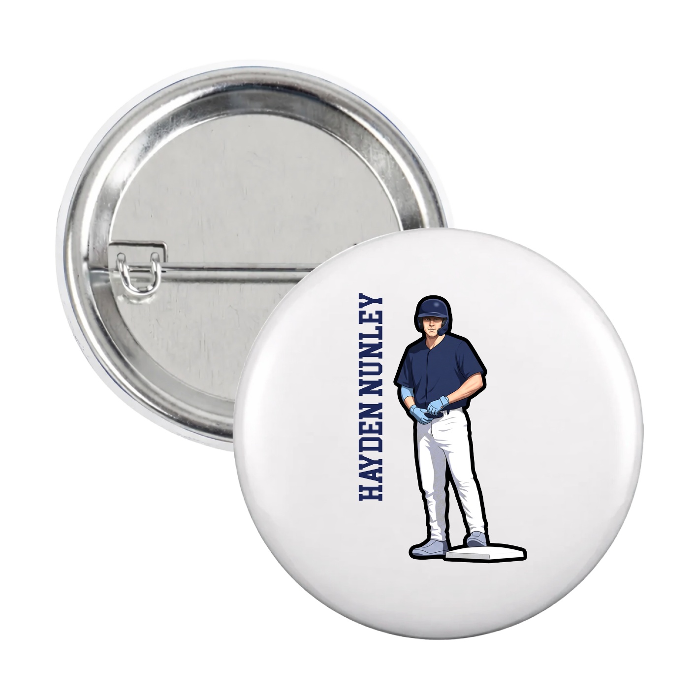 Game Day Button — Name Vertical in White