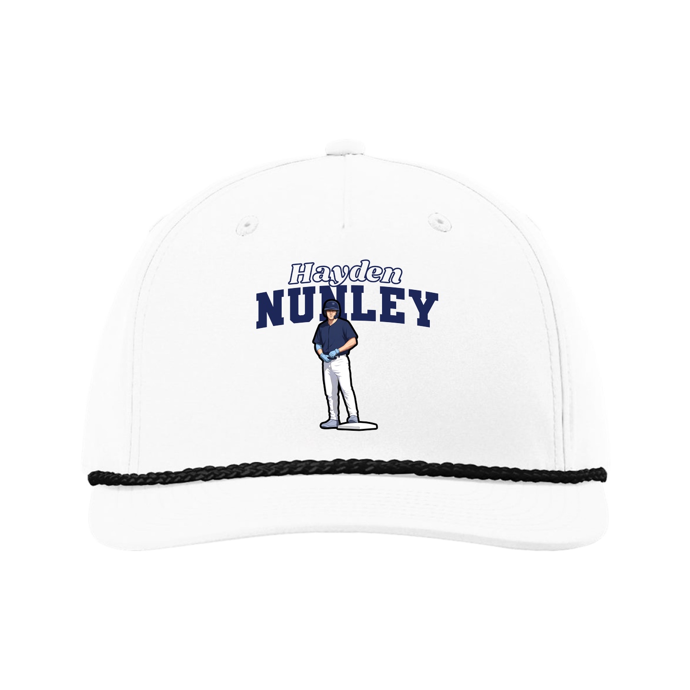 Five-Panel Classic Rope Cap — Name Arch in White