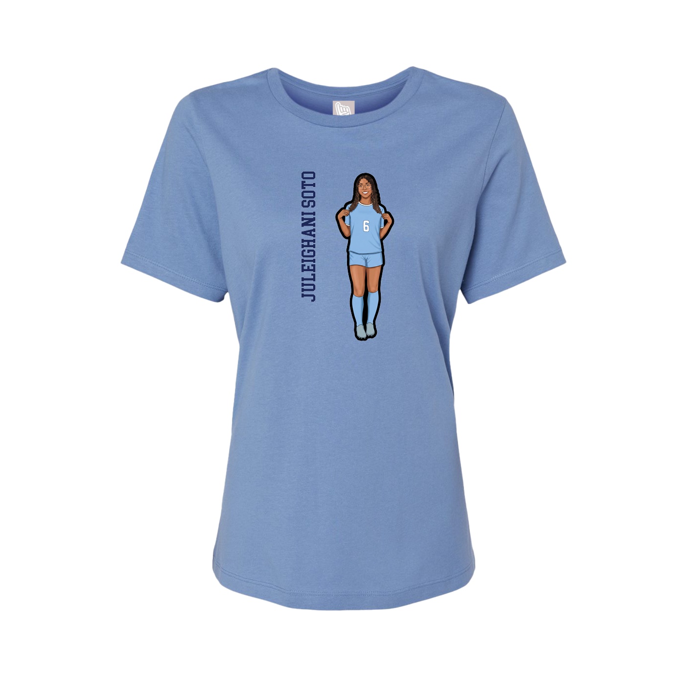 Fitted Women's Tee — Name Vertical in Powder Blue