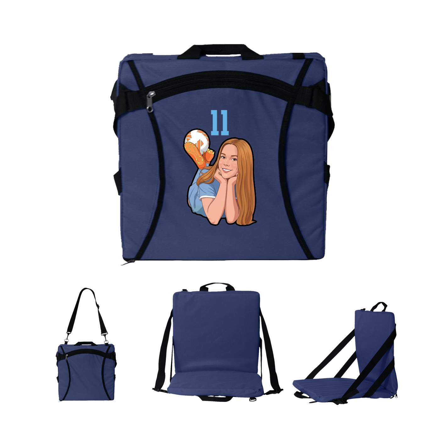 Folding Stadium Seat — Number Top in Navy