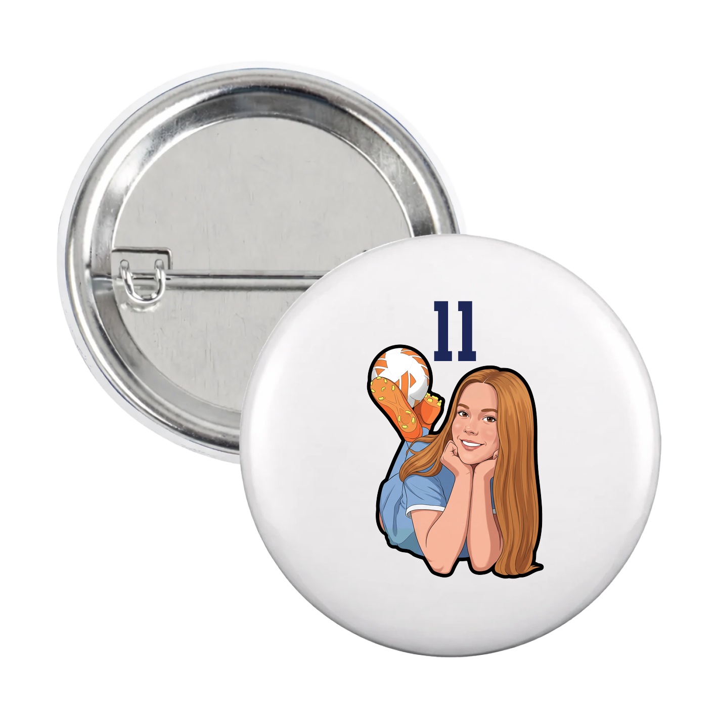 Game Day Button — Number Top in White