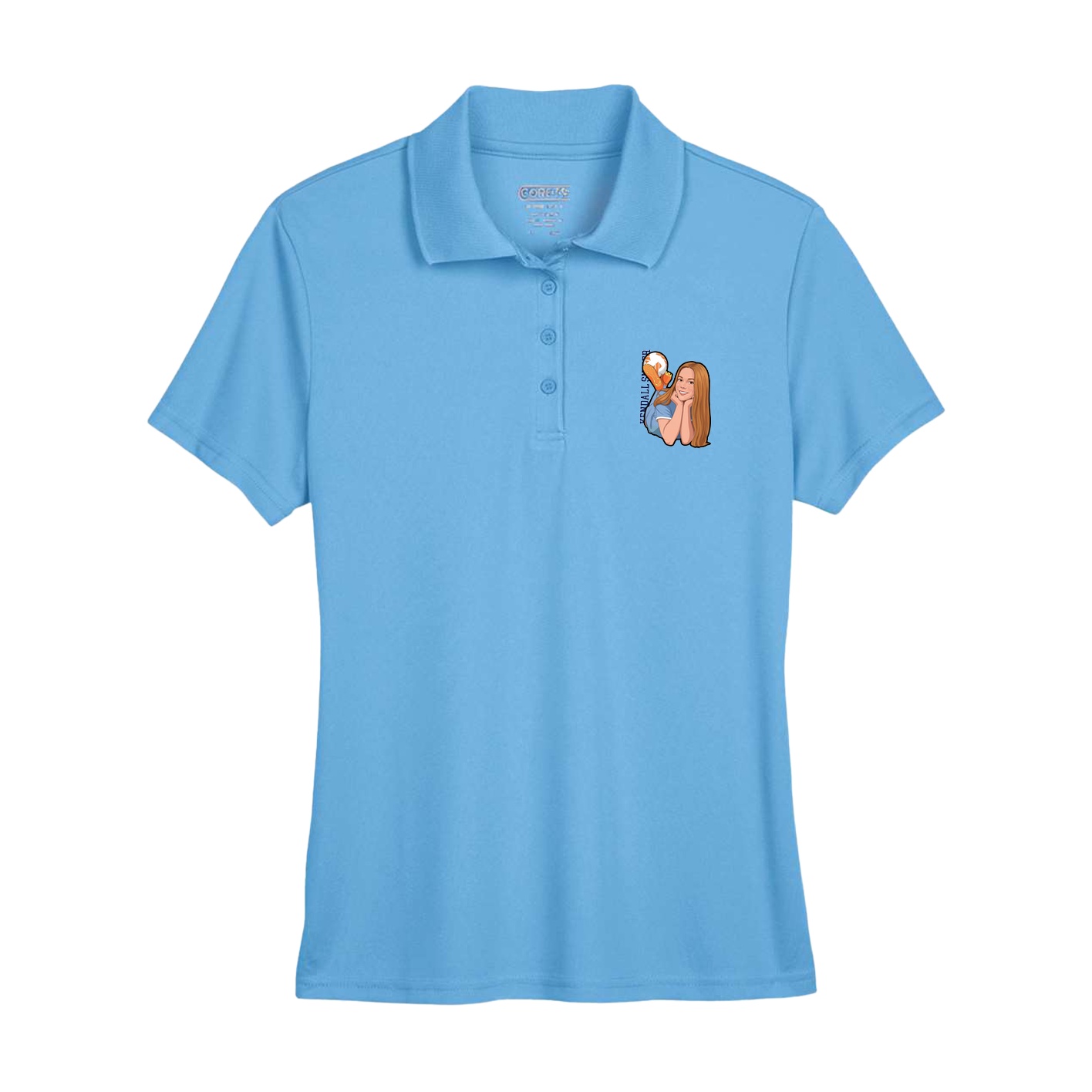 Womens Performance Polo — Name Vertical in Powder Blue