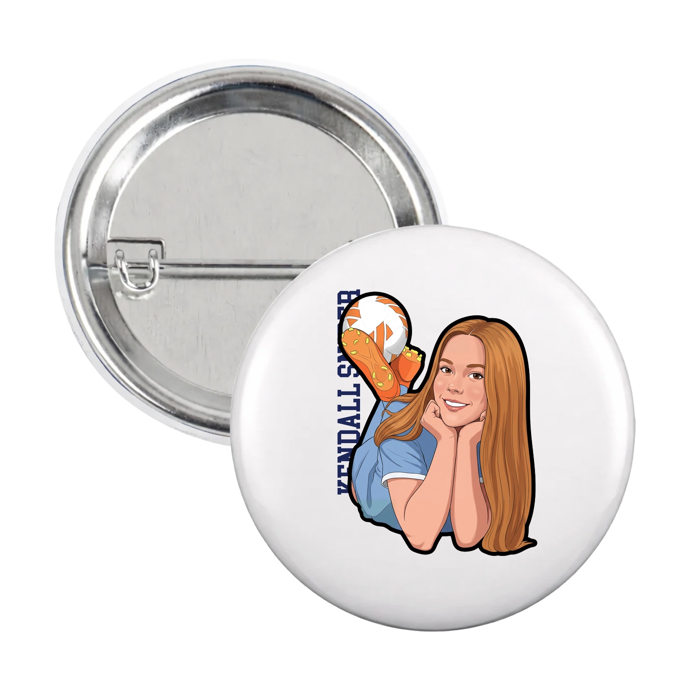 Game Day Button — Name Vertical in White
