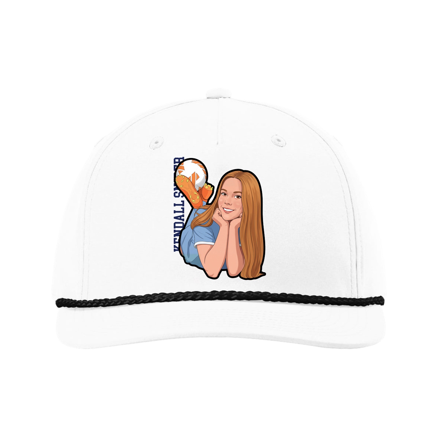 Five-Panel Classic Rope Cap — Name Vertical in White