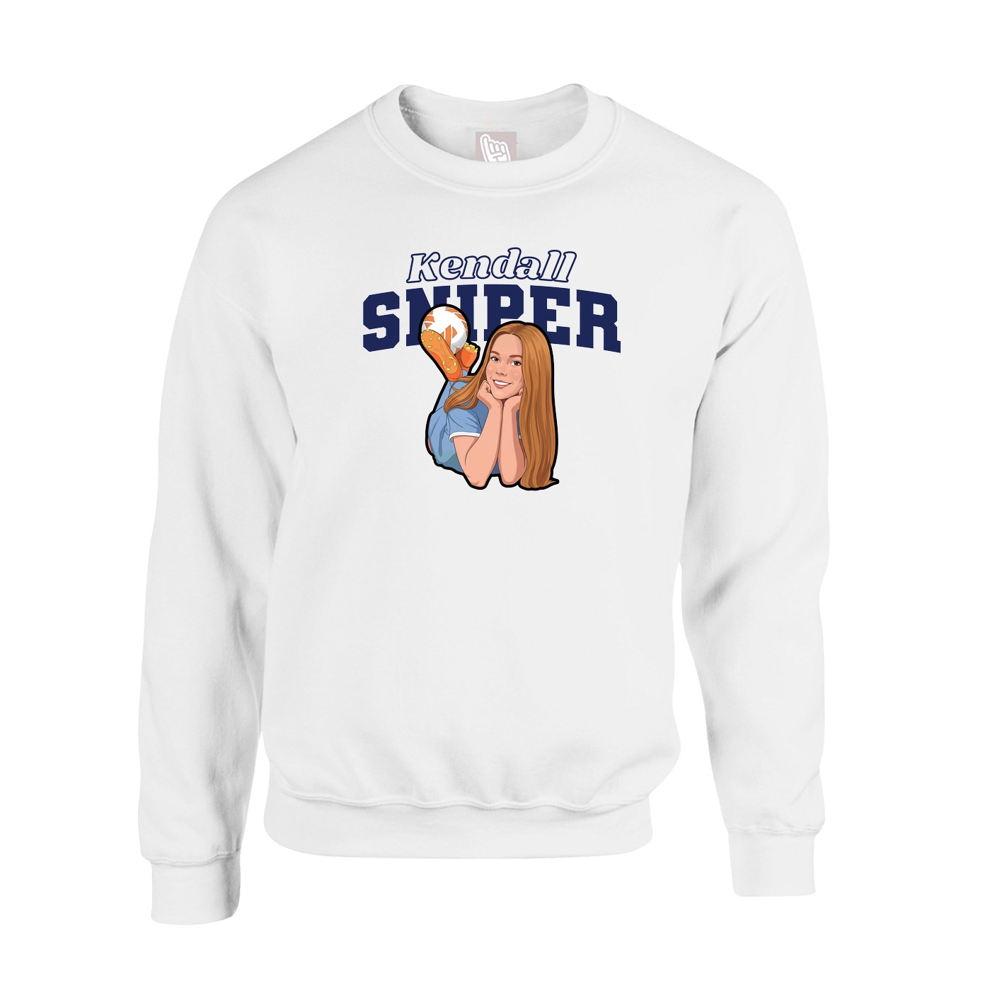 Fleece Crew — Name Arch in White