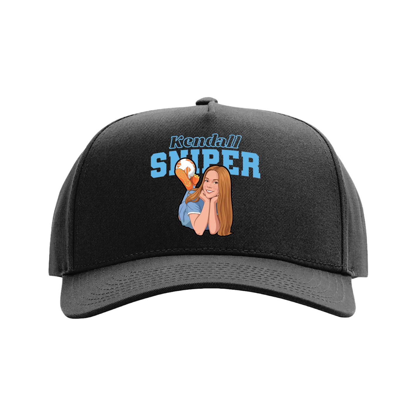 Full Fabric Five-Panel Champ Cap — Name Arch in Black